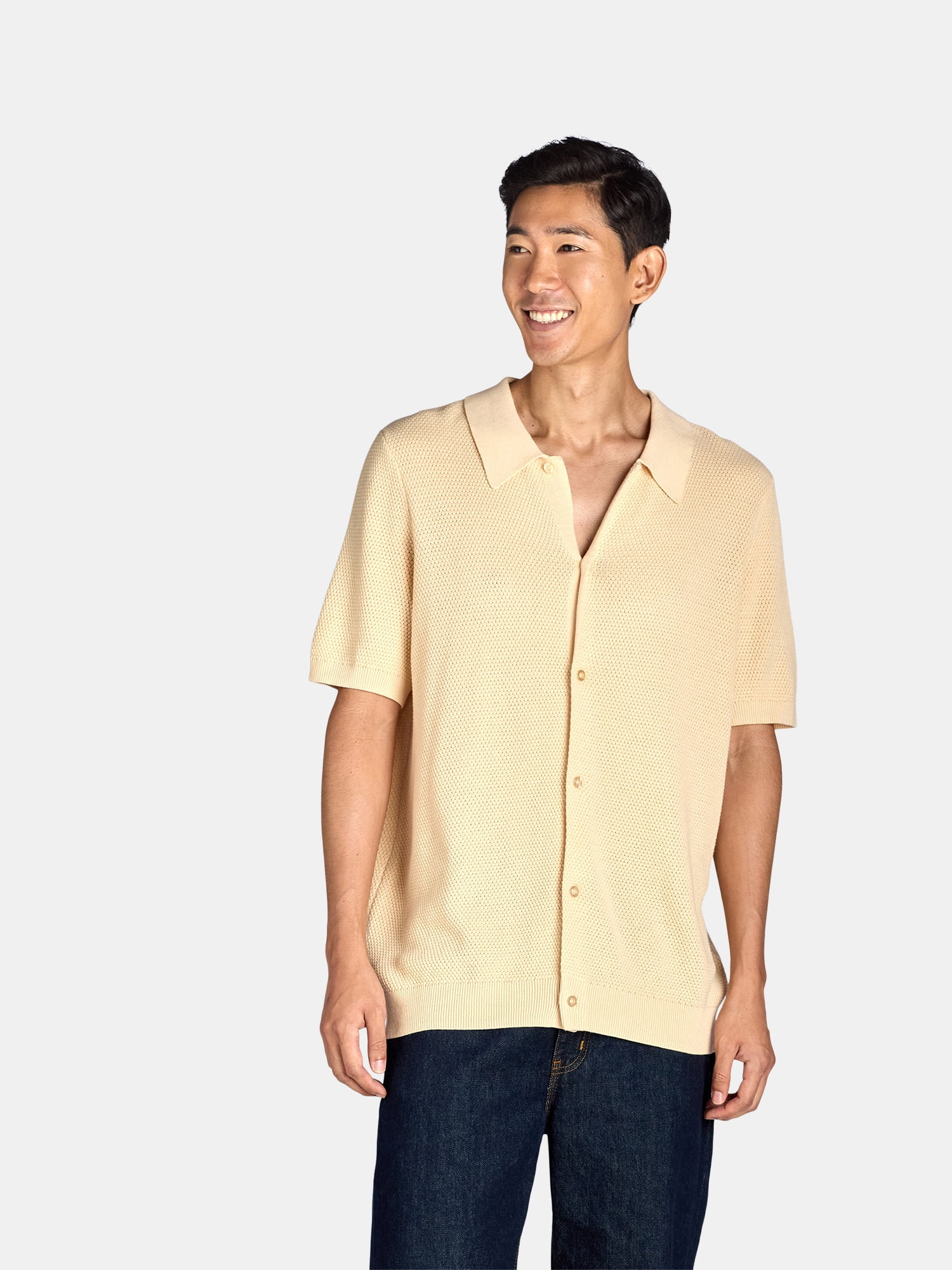 Tribekka 44 Men's Cotton Seed Stitch Button Front Polo Shirt