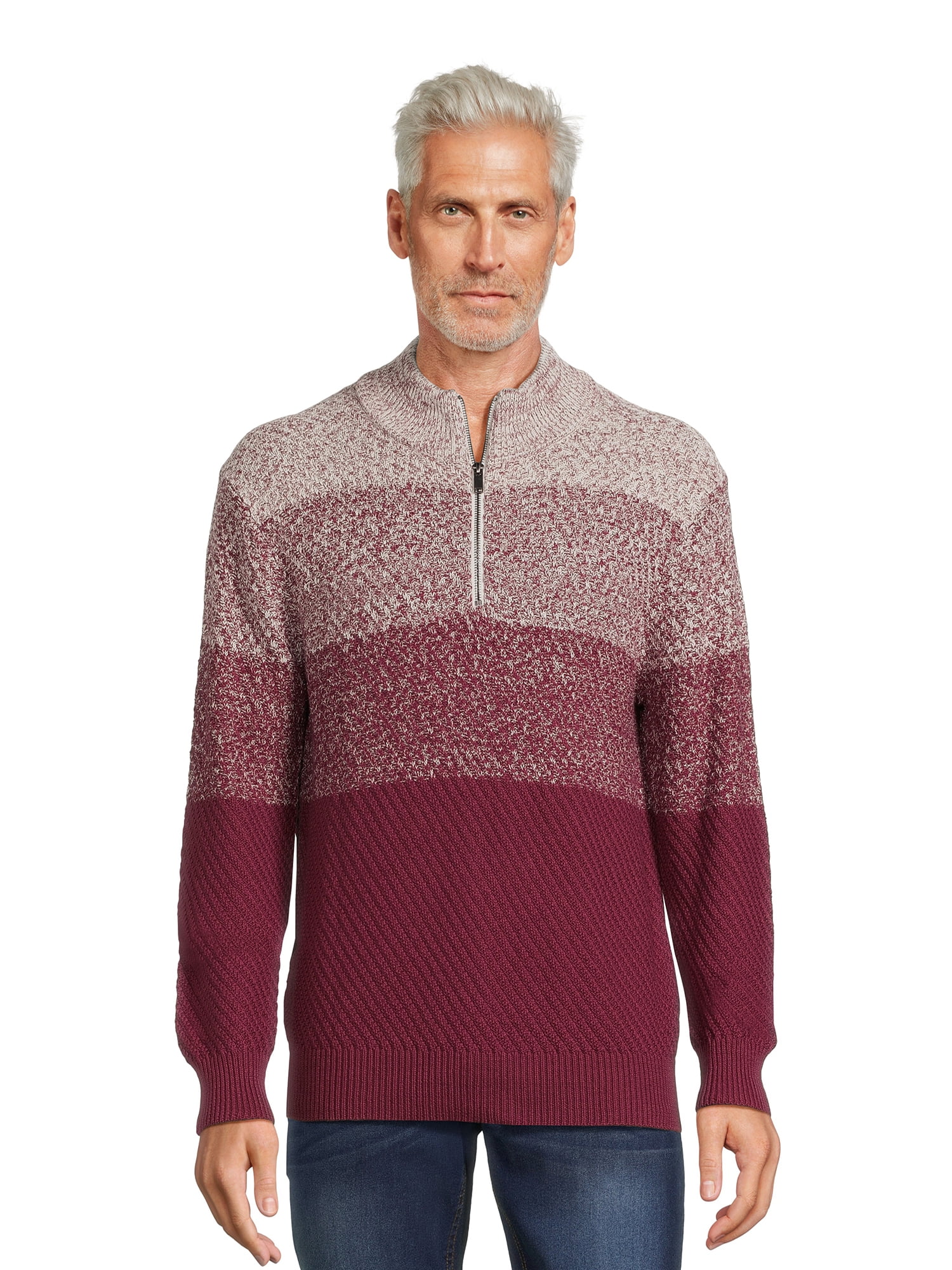 Tribekka 44 Men\'s Gradient Mock Neck Quarter Zip Sweater with Long Sleeves,  Sizes S-2XL