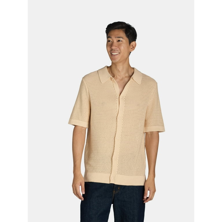 Tribekka 44 Men's Open Knit Button Down Refined Sweater Polo Tribekka 44 Men's Open Knit Button Down Refined Sweater Polo