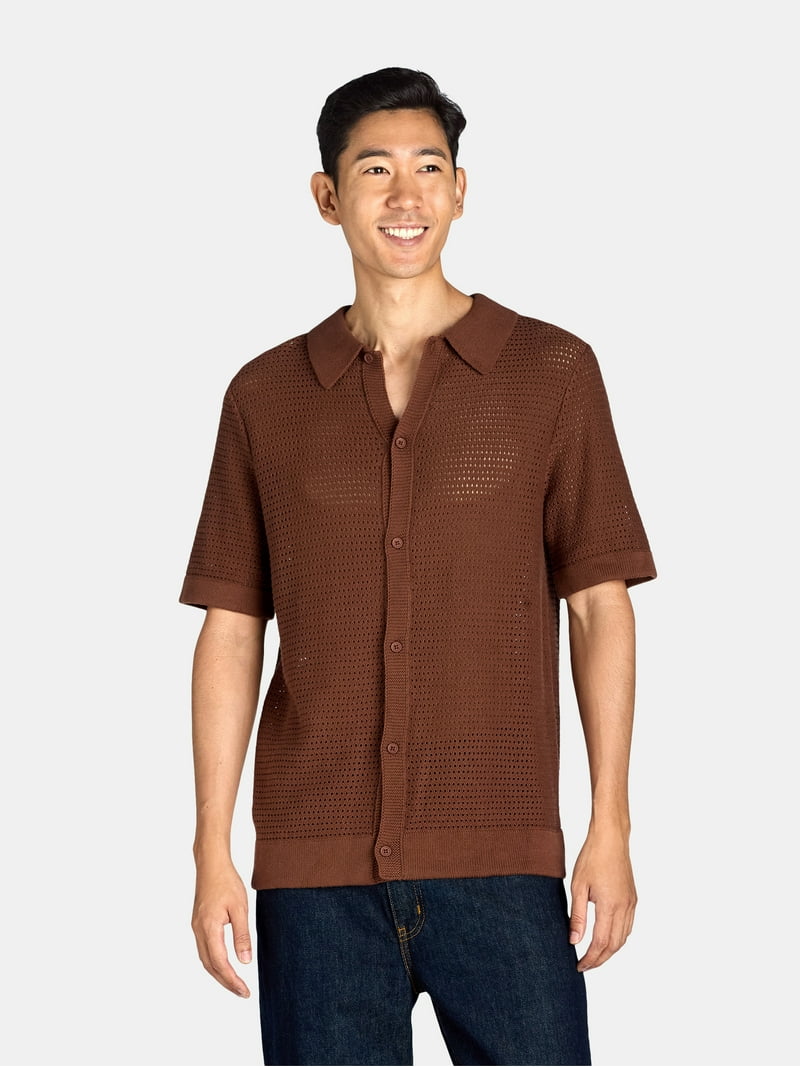 Tribekka 44 Men's Open Knit Button Down Refined Sweater Polo Shirt