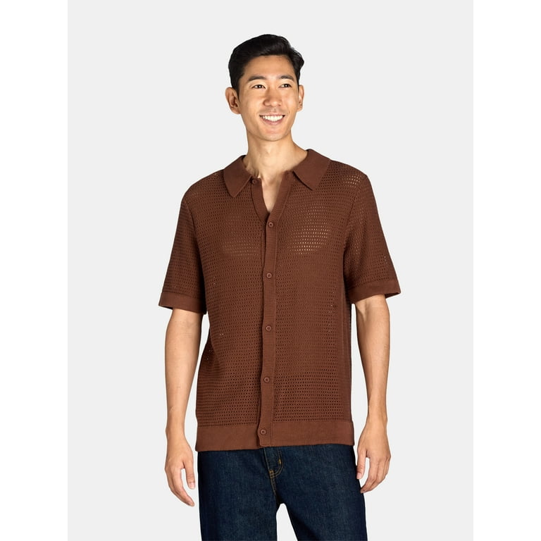 Tribekka 44 Men's Open Knit Button Down Refined Sweater Polo Tribekka 44 Men's Open Knit Button Down Refined Sweater Polo