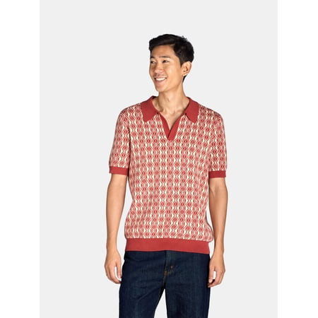 Tribekka 44 Men's Patterned Refined Sweater Polo with Johnny Collar, Sizes XS-2XL