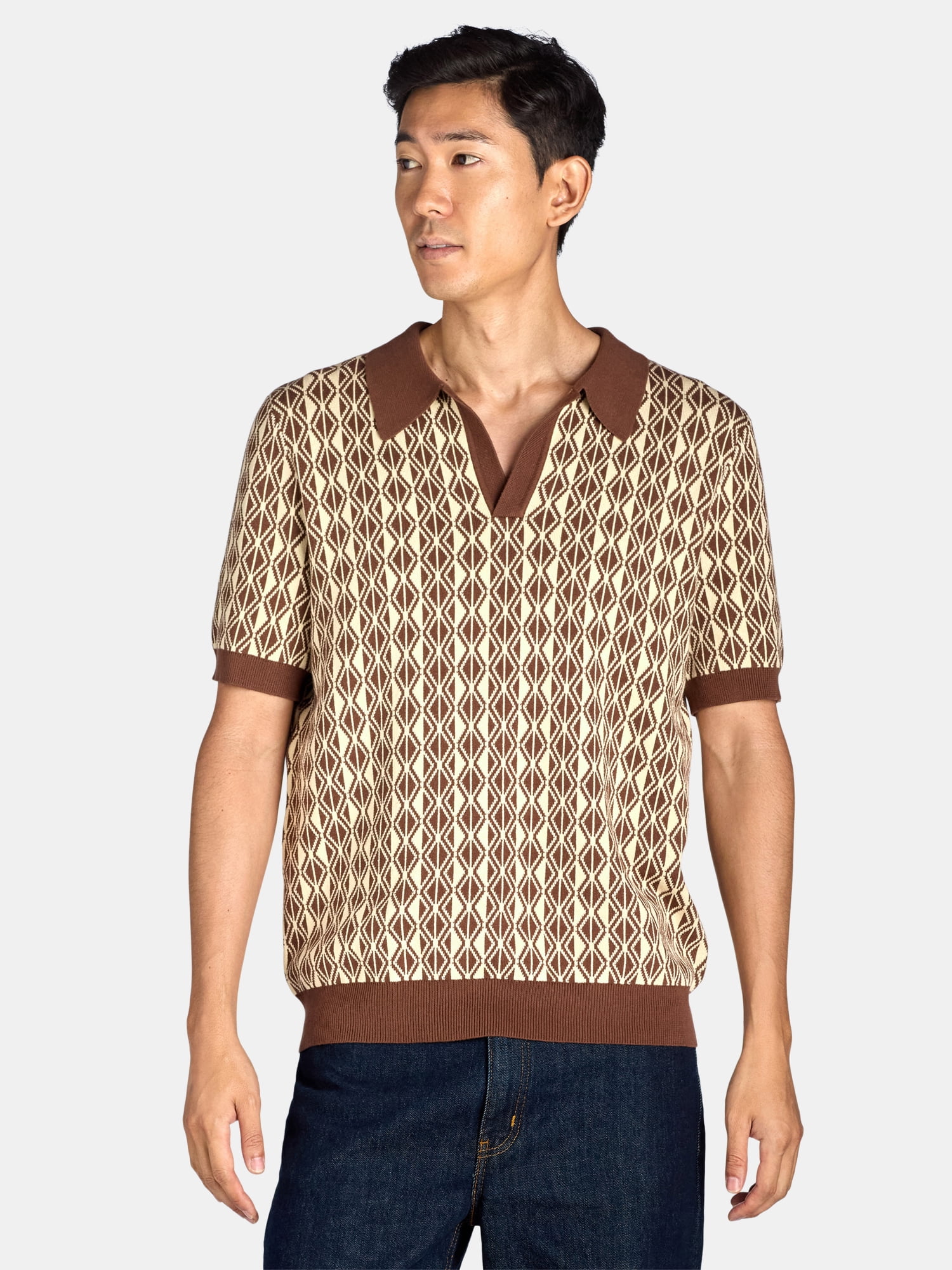 Tribekka 44 Men's Patterned Refined Sweater Polo with Johnny Collar, Sizes XS-2XL