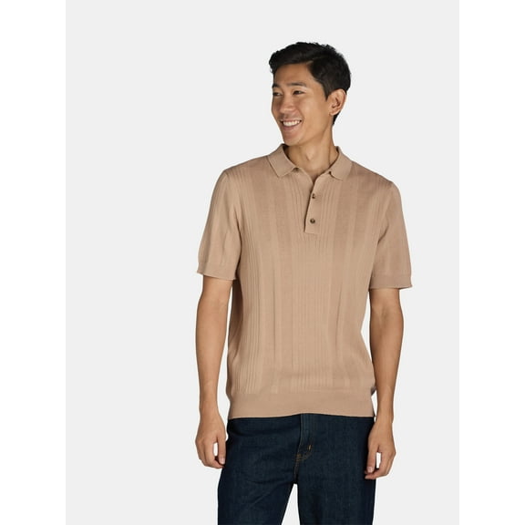Tribekka 44 Men's Short Sleeve Ribbed Sweater Polo Shirt, Sizes XS-2XL