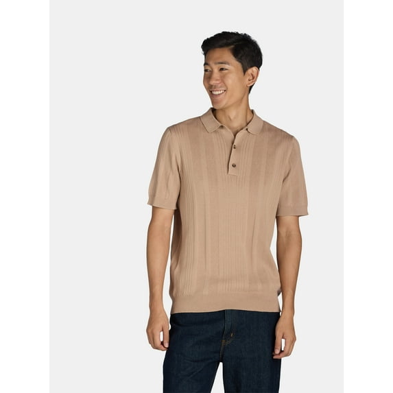 Tribekka 44 Men's Short Sleeve Ribbed Sweater Polo Shirt, Sizes XS-2XL