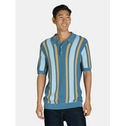 TRIBEKKA 44 Men's Striped Seed Stitch Button Front Sweater Polo Shirt, Sizes XS-2XL