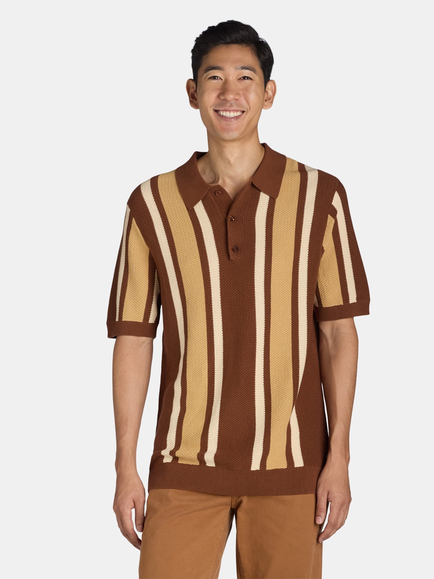 Tribekka 44 Men's Striped Seed Stitch Button Front Sweater Polo