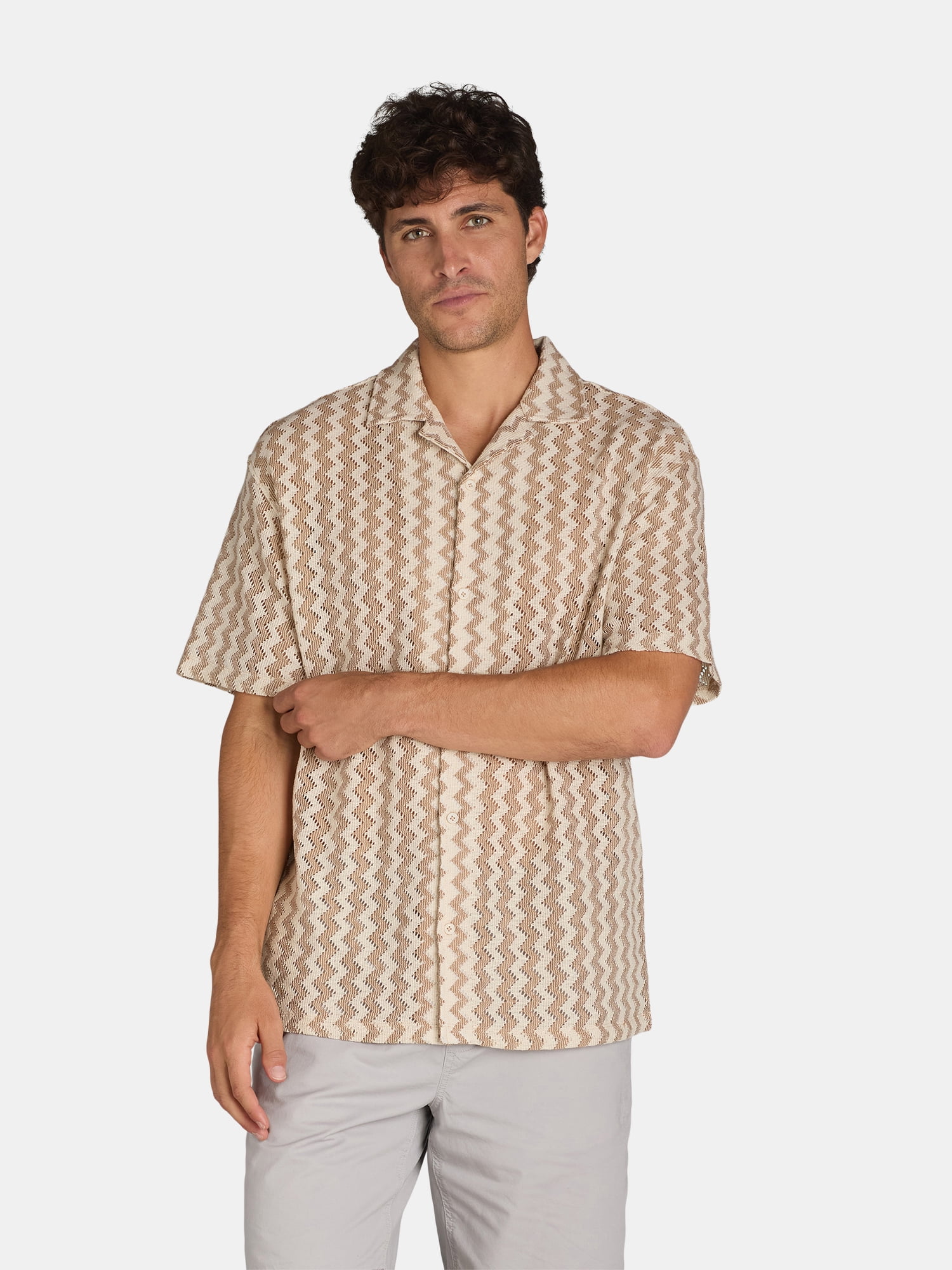 Tribekka 44 Men's Zig Zag Knit Camp Shirt, Sizes XS-2XL