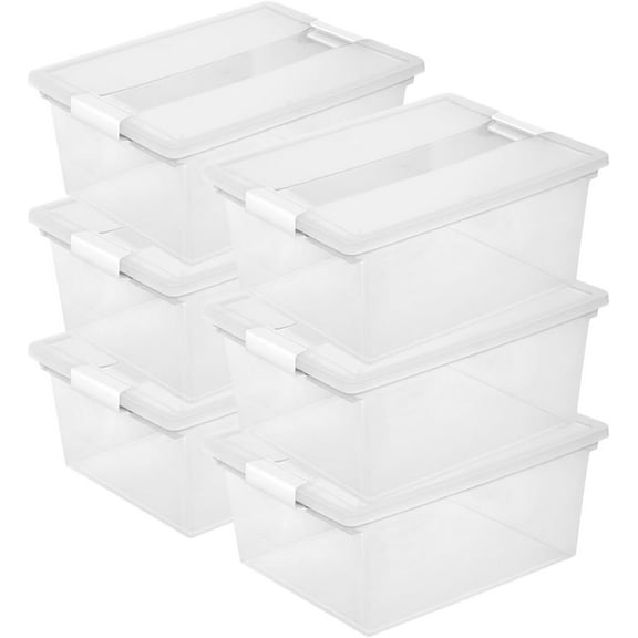 Tribello 6-Pack 12 Qt Stackable Plastic Storage Bins with Lids Clip Box, Organizing Solution for Crafts, Supplies and Office Items (White)