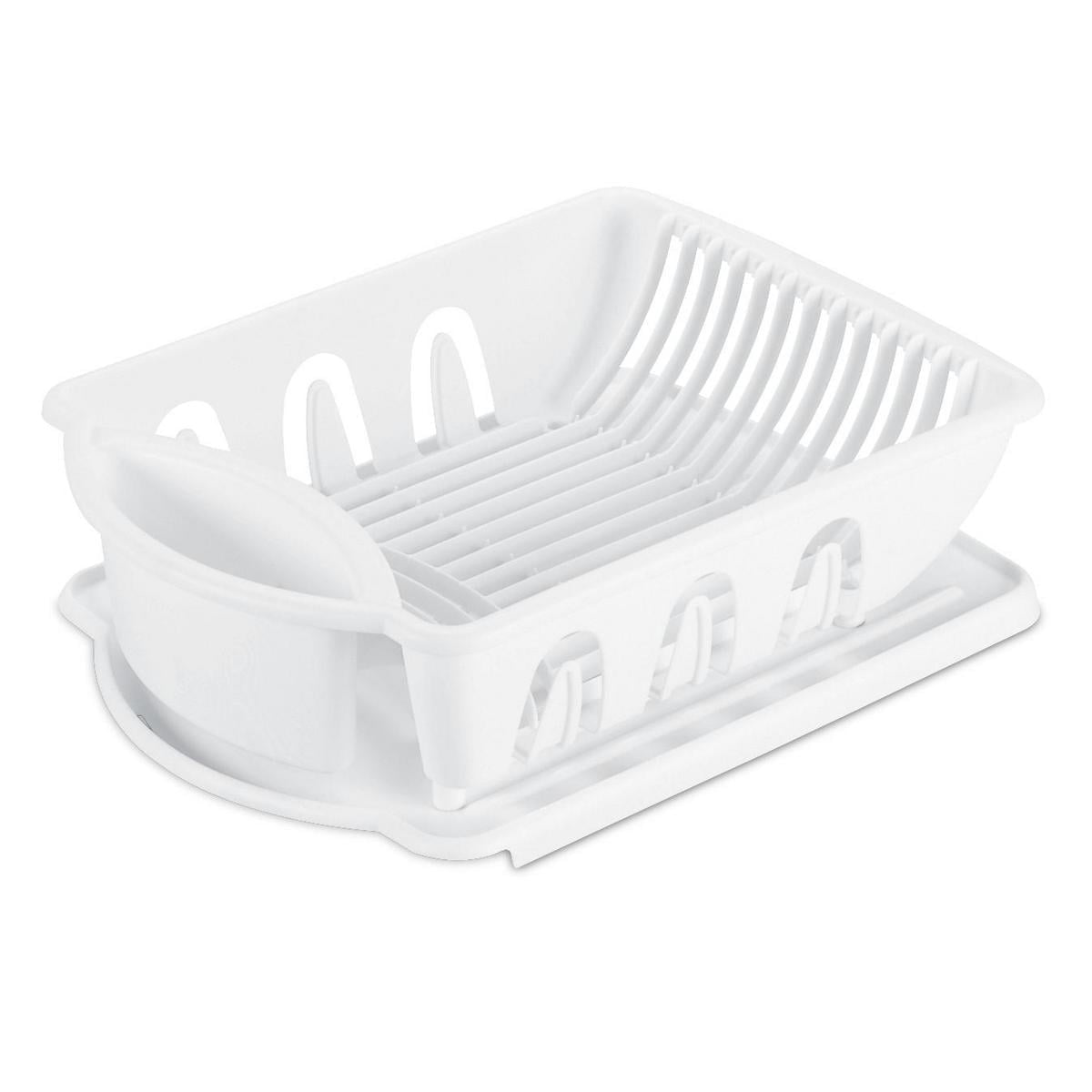 Tribello Sink Dish Drying Rack, Heavy Duty Hard Plastic Sink Set with Drainer (White) Made In USA