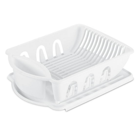 Tribello Sink Dish Drying Rack, Heavy Duty Hard Plastic Sink Set with Drainer (White) Made In USA