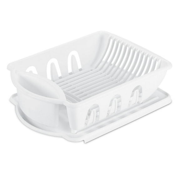 Tribello Sink Dish Drying Rack, Heavy Duty Hard Plastic Sink Set with Drainer (White) Made In USA