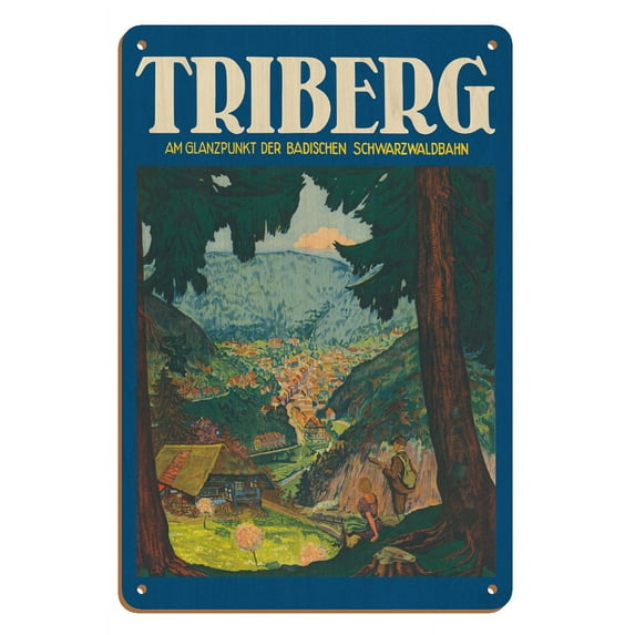 Triberg Germany - At the Highlight of the Baden Black Forest Railway - Vintage Travel Poster c.1930 - 8 x 12 inch Vintage Wood Art Sign
