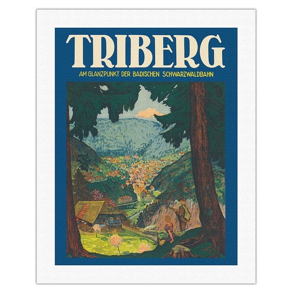 Triberg Germany - At the Highlight of the Baden Black Forest Railway - Vintage Travel Poster c.1930 - Fine Art Rolled Canvas Print 20in x 26in