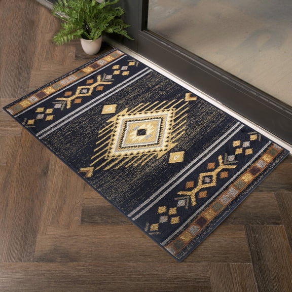 Tribes GC_YLS4001 Black Southwest Area Rug, Ethnic Tribe Southwestern Rectangular Indoor Carpet, Vintage Geometric Area Rug for Kitchen Living Room Bedroom