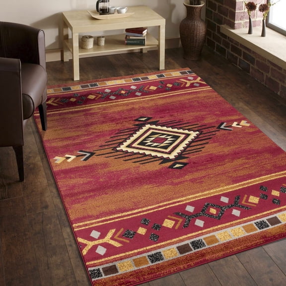 Tribes GC_YLS4002 Red Southwest Area Rug, Tribal Design Red & Beige Living Room Rug