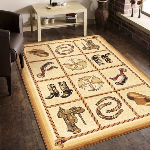 Tribes Gcyls4010 Beige Carpet Throw, 5'3" X 7'3", Polypropylene, Stain , For Powder Room Area Carpet, 5 Ft. 3 In. 7 In., Soft