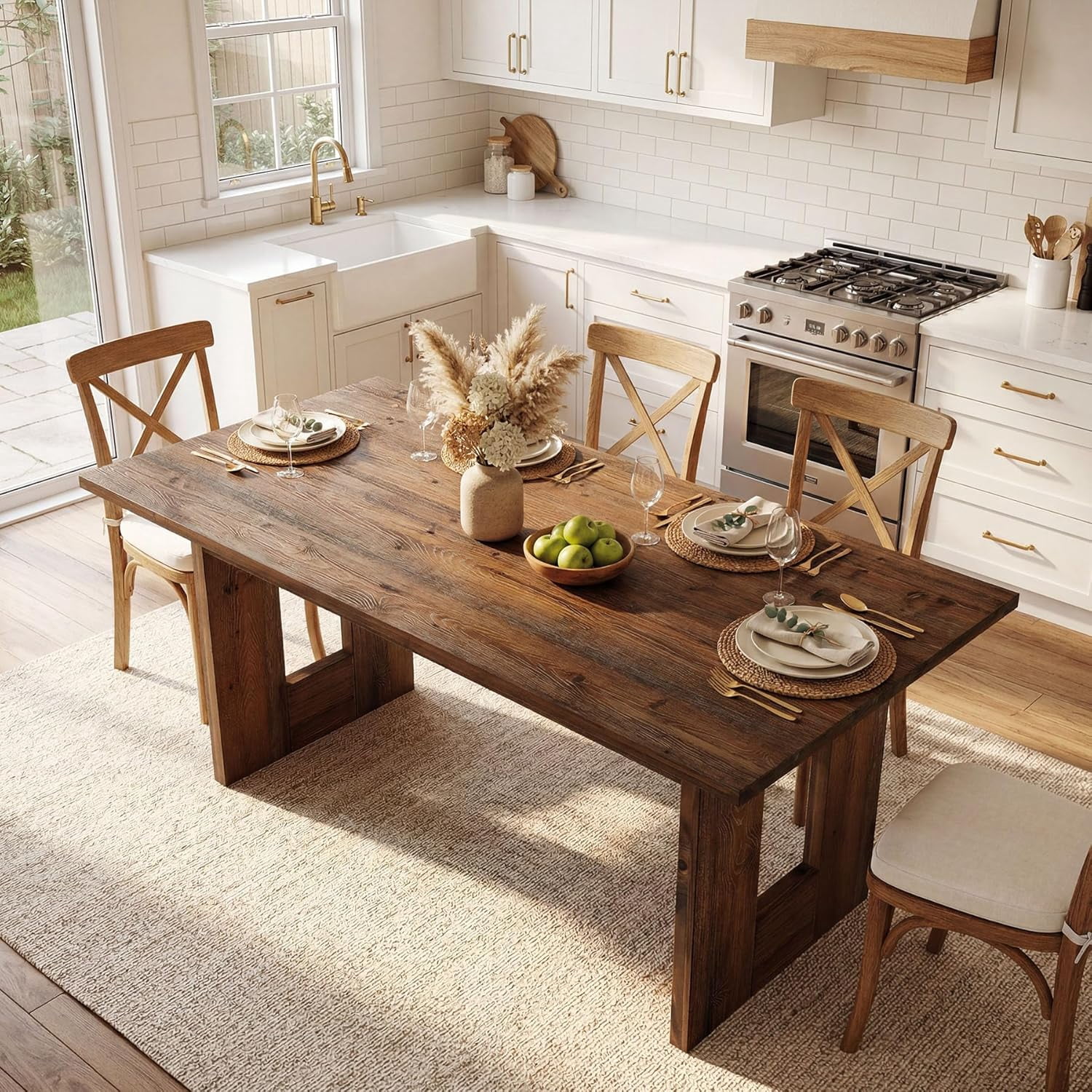 Tribesign 63" Solid Wood Dining Table for 4-6 People, Rustic ...
