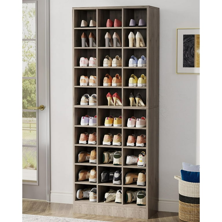 Tribesigns 10 Tier Shoe Storage Cabinet White Wooden Shoe Rack with 30 Cubbies Freestanding Tall Entryway Shoe Organizer for Closet Entryway Living Room Walmart