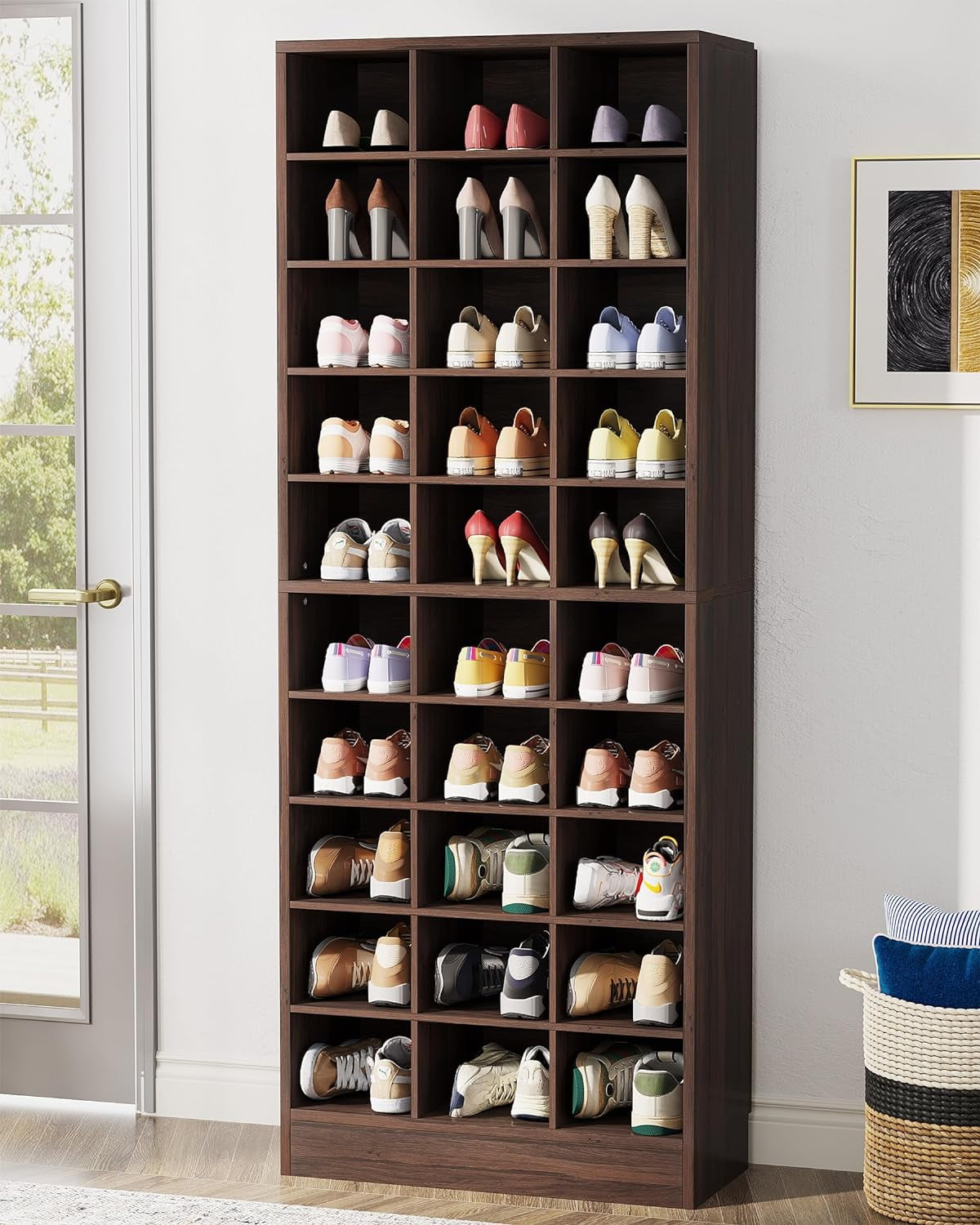 Tribesigns 10 Tier Shoe Storage Cabinet Wooden Shoe Rack with 30 Cubbies Freestanding Tall Entryway Shoe Organizer for Closet Entryway Living Room Walmart