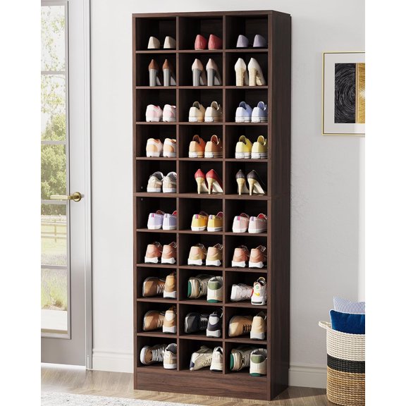 Tribesigns 10-Tier Shoe Storage Cabinet,  Wooden Shoe Rack with 30 Cubbies, Freestanding Tall Entryway Shoe Organizer for Closet, Entryway, Living Room