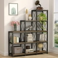 thumbnail image 1 of Tribesigns 12 Shelves Industrial Ladder Bookshelf, 9 Cubes Stepped Etagere Bookcase for Home Office (Rustic Brown), 1 of 5