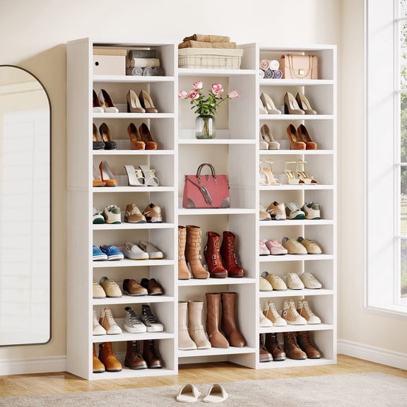 Fnova 14-Tier Tall Shoe Rack, Shoe Storage Cabinet with 22 Open Cubbies, 46 Pairs Wide Entryway Shelf for Closet Living Room Entryway Hallway, White