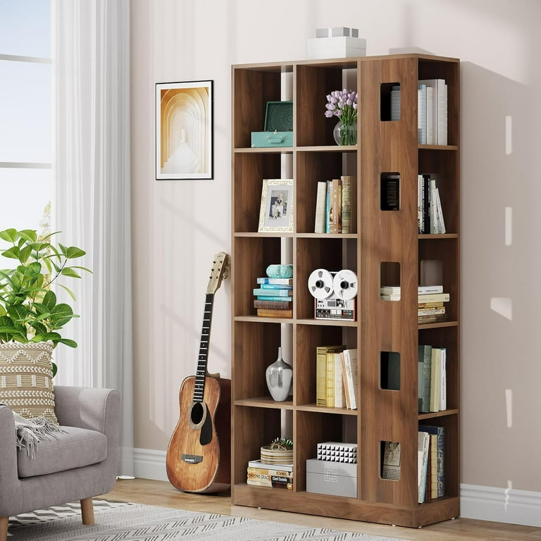 Tribesigns 15 Cube Bookcase 5 Tier Wooden Storage Open Bookshelf Freestanding Cube Storage Organizer Display Shelf for Living Room Home Office