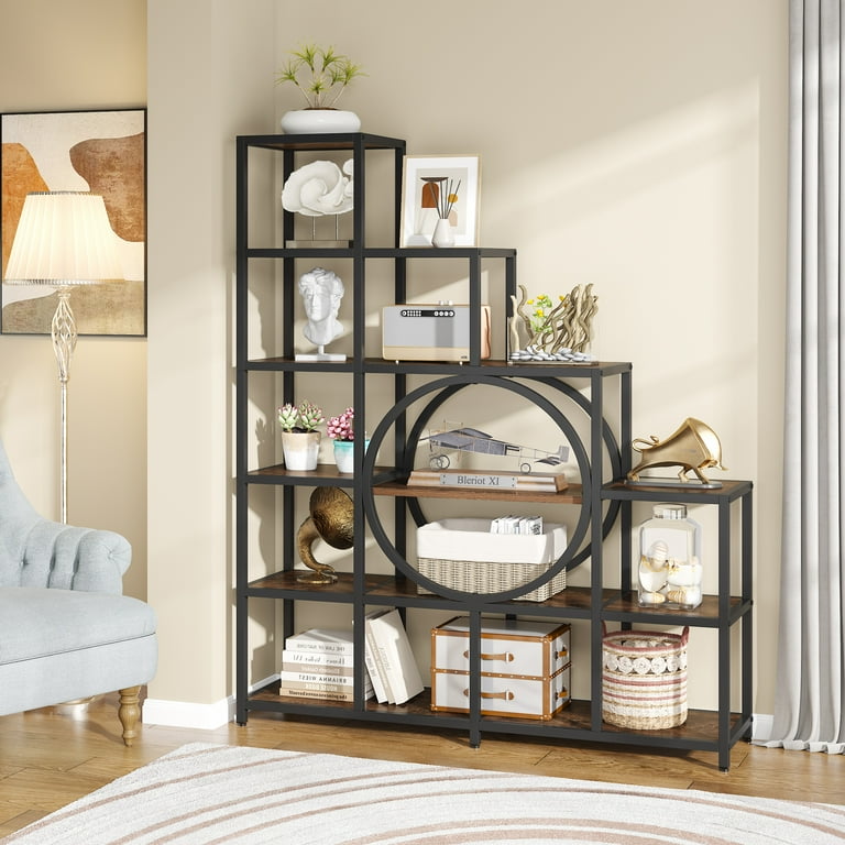 Tribesigns 16 Shelves Bookshelf Industrial Freestanding Ladder Corner Bookshelf 12 Cubes Stepped Etagere Bookcase