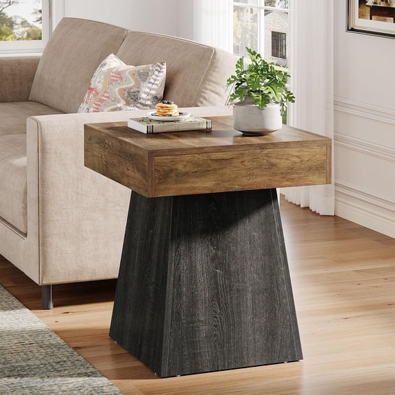 Tribesigns 19.7'' End Table, Rustic Square Side Table, Nightstand Beside Bed, Living Room, Brown & Black