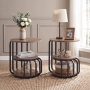 Tribesigns 19.7" Round Side Table with 3-Tier Storage Shelves, Industrial End Table with Metal Frame, Set of 2