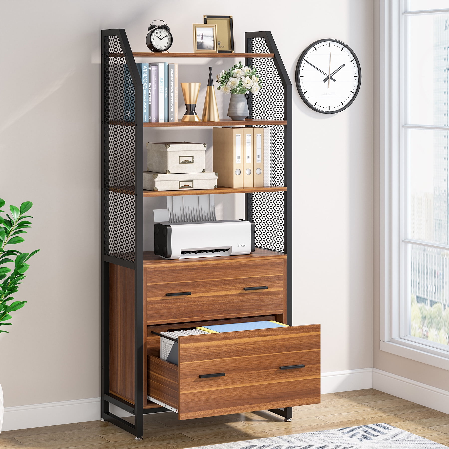 Tribesigns 2 Drawer File with Bookshelf, Filing for