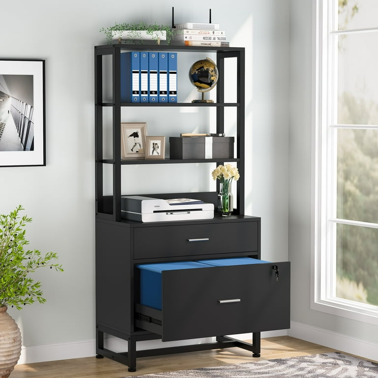 Tribesigns 2 Drawer File Cabinet with Lock Letter Size Modern Filing Cabinet with Storage Black