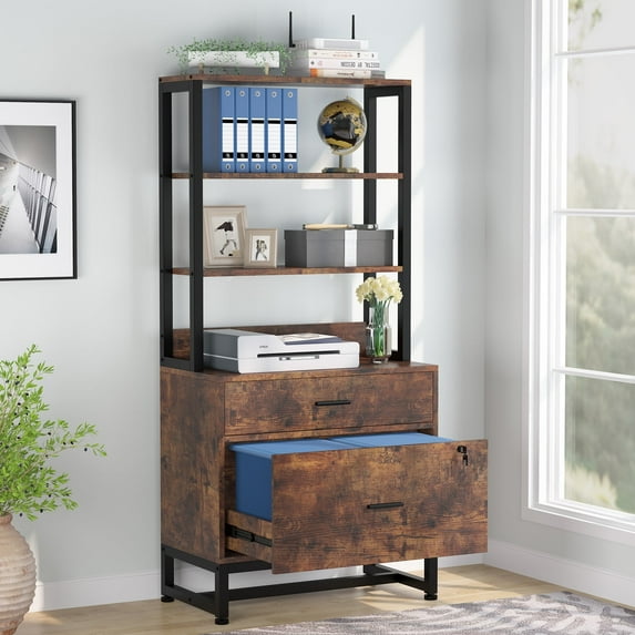 Tribesigns 2 Drawer File Cabinet with Lock, Letter Size Modern Filing Cabinet with Storage, Brown