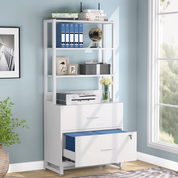 Tribesigns 2 Drawer File Cabinet with Lock, Letter Size Modern Filing Cabinet with Storage, White