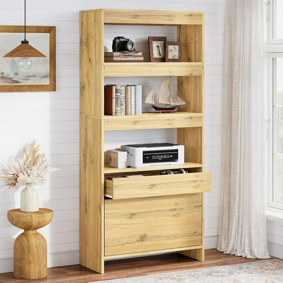 Tribesigns 2-Drawer Vertical File Cabinet with Open Bookshelf, Modern Design Filing Storage for Home Office, Letter/Legal/A4 Sizes, Oak