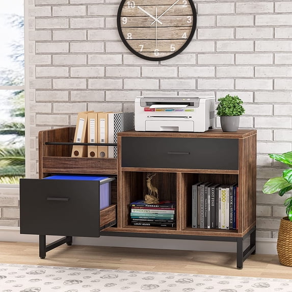 Tribesigns 2 Drawers File Cabinet, 39 inch Lateral Filing Cabinet with Open Storage Shelves for Home Office, Rustic Brown