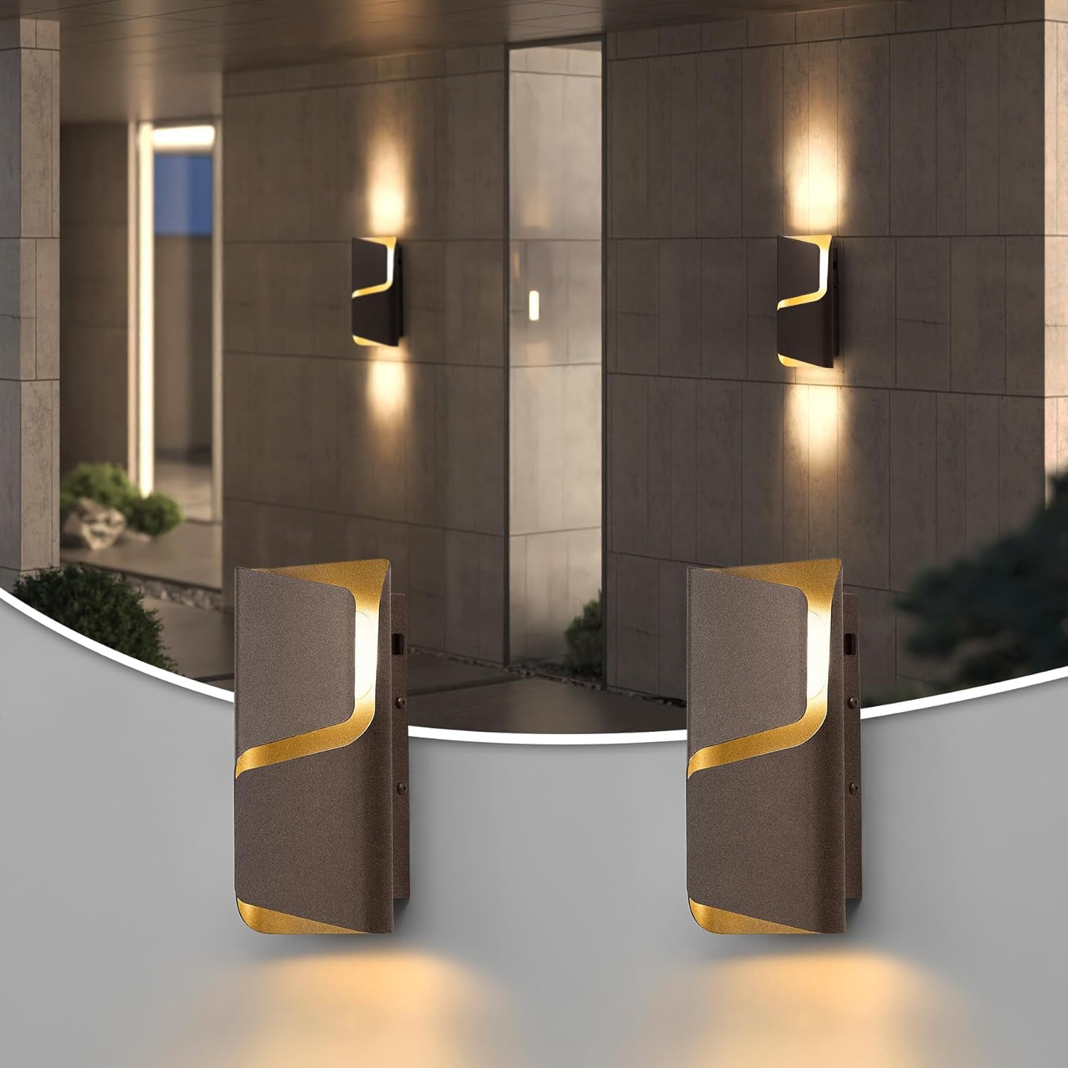 Tribesigns 2-Pack LED Outdoor Wall Lights, 11.8" Modern Wall Sconce with 3 3CCT, 10%-100% Dimmable, IP44 Waterproof, Automatic Photocell Sensor, Patio Fence Garage Decorative