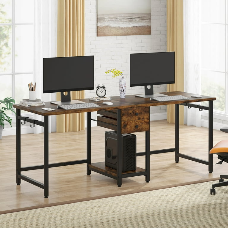 Tribesigns 2 Person Desk 78 Inch Double Desk with 2 Drawers Large Computer Desk Long Desks with Storage Shelves