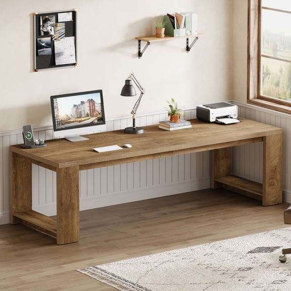Tribesigns Two Person Desk, 86.61-Inch Extra Long Desk, Double Computer Writing Table, Natural Wood Grain