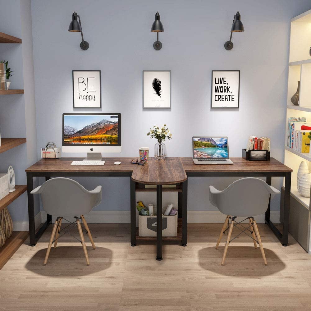 Tribesigns 86.6 Inch Extra Long Two Person Desk - Double Computer Writing Table, Natural Oak, Home Office - View #4