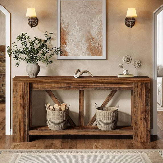 Tribesigns 2-Tier Console Table with Storage, 70.9" Narrow Long Entryway Table, Farmhouse Entry Sofa Table