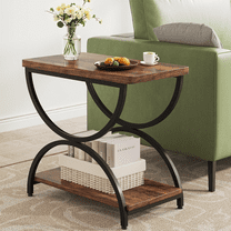 Tribesigns 2-Tier End Side Table with Stylish Metal Frame, Vintage Rectangular Bedside Nightstand, Wood and Metal Chair Side Tables, Rustic Brown Black