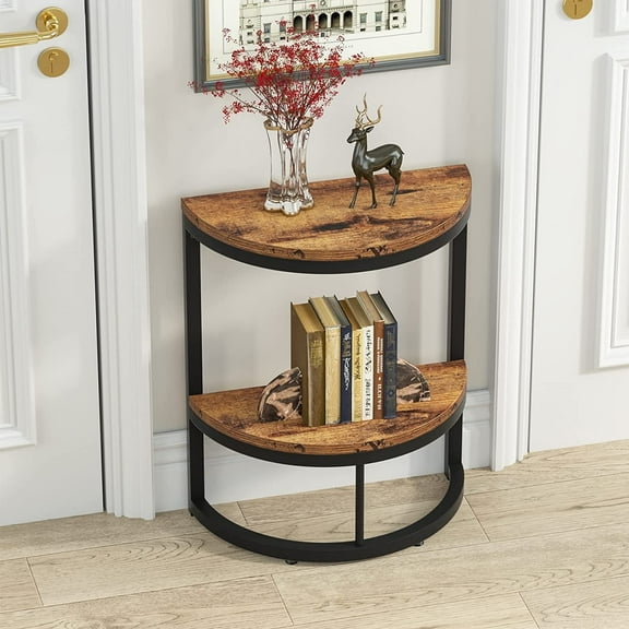 Tribesigns 2-Tier End Table Half Round, Narrow Semi Circle Side Tables with Storage Shelf