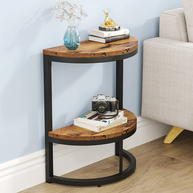Tribesigns Round End Table 2-Tier Wood Side Table with Shelf