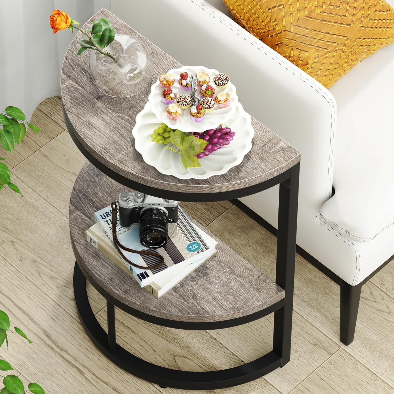 Tribesigns 2-Tier Half Round End Table, Living Room Tribesigns 2-Tier Half Round End Table, Living Room