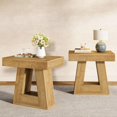 thumbnail image 1 of Tribesigns 2-Tier Modern Side Table Set of 2, Narrow Wooden End Table with Trapezoid Base, Farmhouse Nightstand for Living Room, Bedroom, Natural Wood Color, 1 of 5