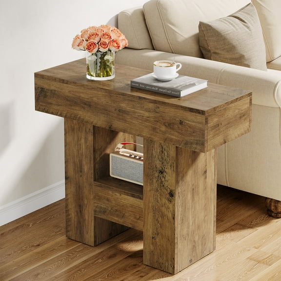 Tribesigns 2-Tier Narrow End Table, Farmhouse Sofa Side Table with Storage Shelf