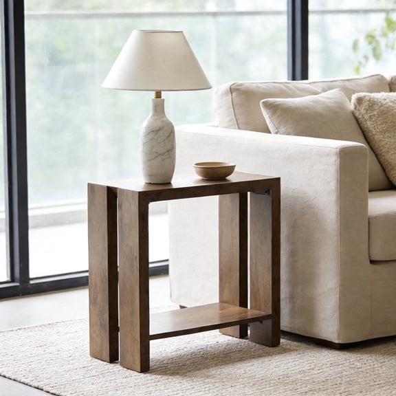 Tribesigns 2-Tier Narrow Side Table, Farmhouse Wooden Sofa End Table with Bottom Shelf, Skinny Accent Nightstand for Small Space, Living Room, Bedroom, Easy Assembly