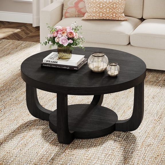 Tribesigns 2-Tier Round Coffee Table, Black